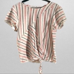 Acos & A | White Striped Tie Front Top